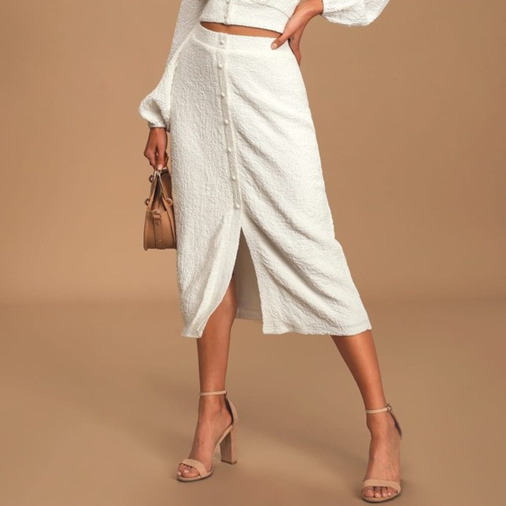 White button down midi skirt